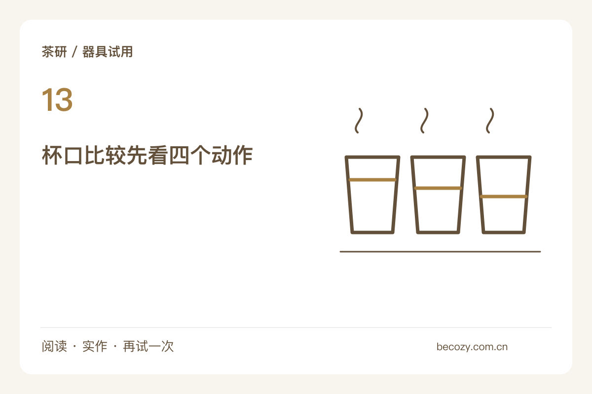 宽口杯与窄口杯同装一份茶，比较握持和闻香动作主题图解